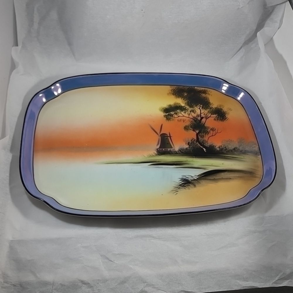 NORITAKE Vintage & serving tray, lake side theme w/ sunset windmill gorgious!!!!